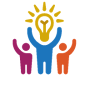 Icon of three figures and a lightbulb 
