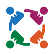 Four icon figures holding hands in a circle 