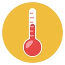 Red thermometer with a yellow background