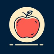 A picture of an apple on a blue background