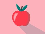 A red apple with a shadow on a pink background