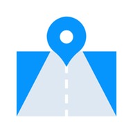A blue and white road with a pin on top of it