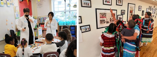 Image of a classroom with students and students dressed in traditional colorful dresses