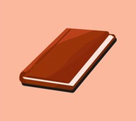 Closed brown book and a pink background
