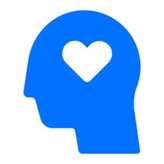 A blue silhouette of a head with a heart in the middle.