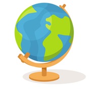 A green and blue globe on a stand.