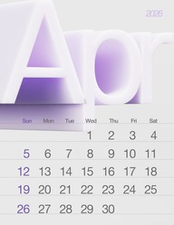 A calendar of April 2026 