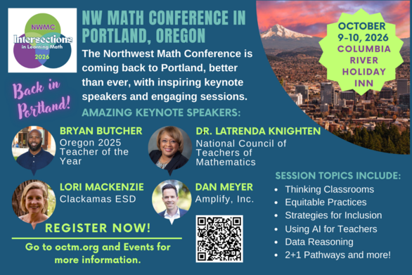 NW Math Conference in Portland Oregon; October 9-10, 2026 Columbia River Holiday Inn; Images of keynote speakers
