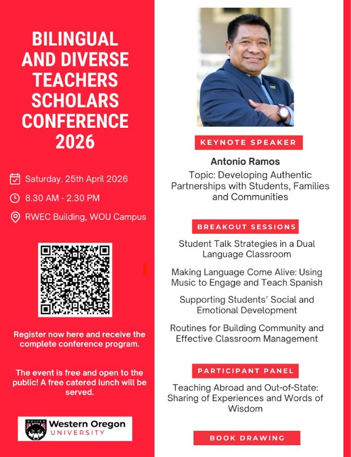 Flyer for the 2026 Bilingual and Diverse Teachers Scholars Conference with keynote speaker and event details.