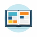 Illustration of an open book with colorful content blocks on each page.