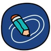 Drawing of a pencil in a circle with a blue background