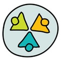 Illustration of three figures in a circle.