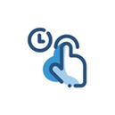 Icon of a blue clock and hand 