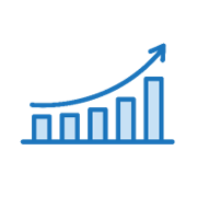Graph progressively growing with arrow above progressively pointing up