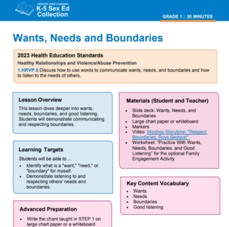 1st grade lesson on boundaries first page