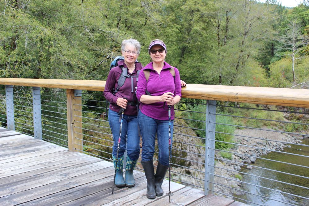 Hikers on bridge