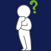 person thinking with large green question mark on dark background