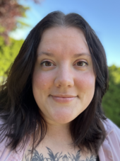 Smiling woman with dark hair