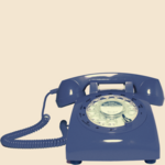 blue rotary phone on yellow background