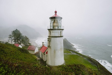 Heceta Head Light House Oregon with fog coming in off the ocean