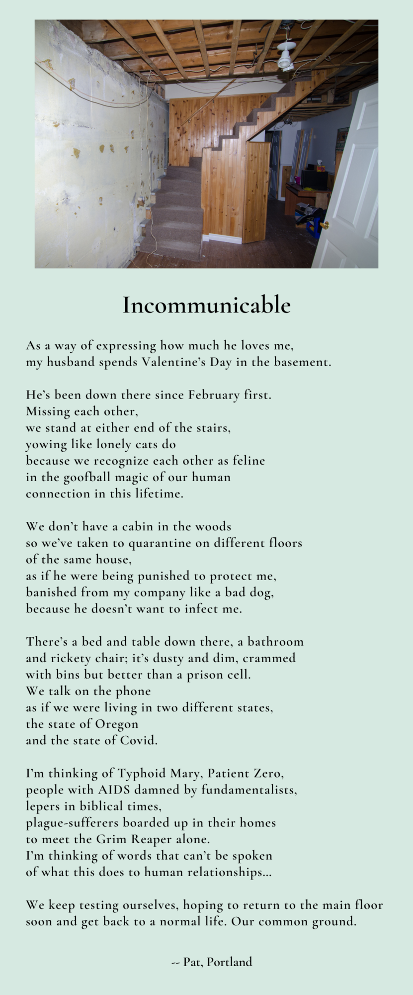 poem about the pandemic titled Incommunicable