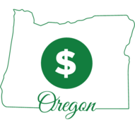 outline of the state of Oregon with a dollar sign in the middle