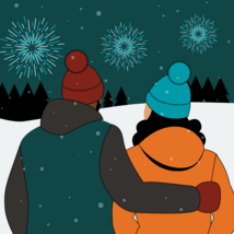 illustration of two people watching fireworks outside in the snow
