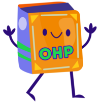 graphic of a handbook as a little person with OHP on the cover