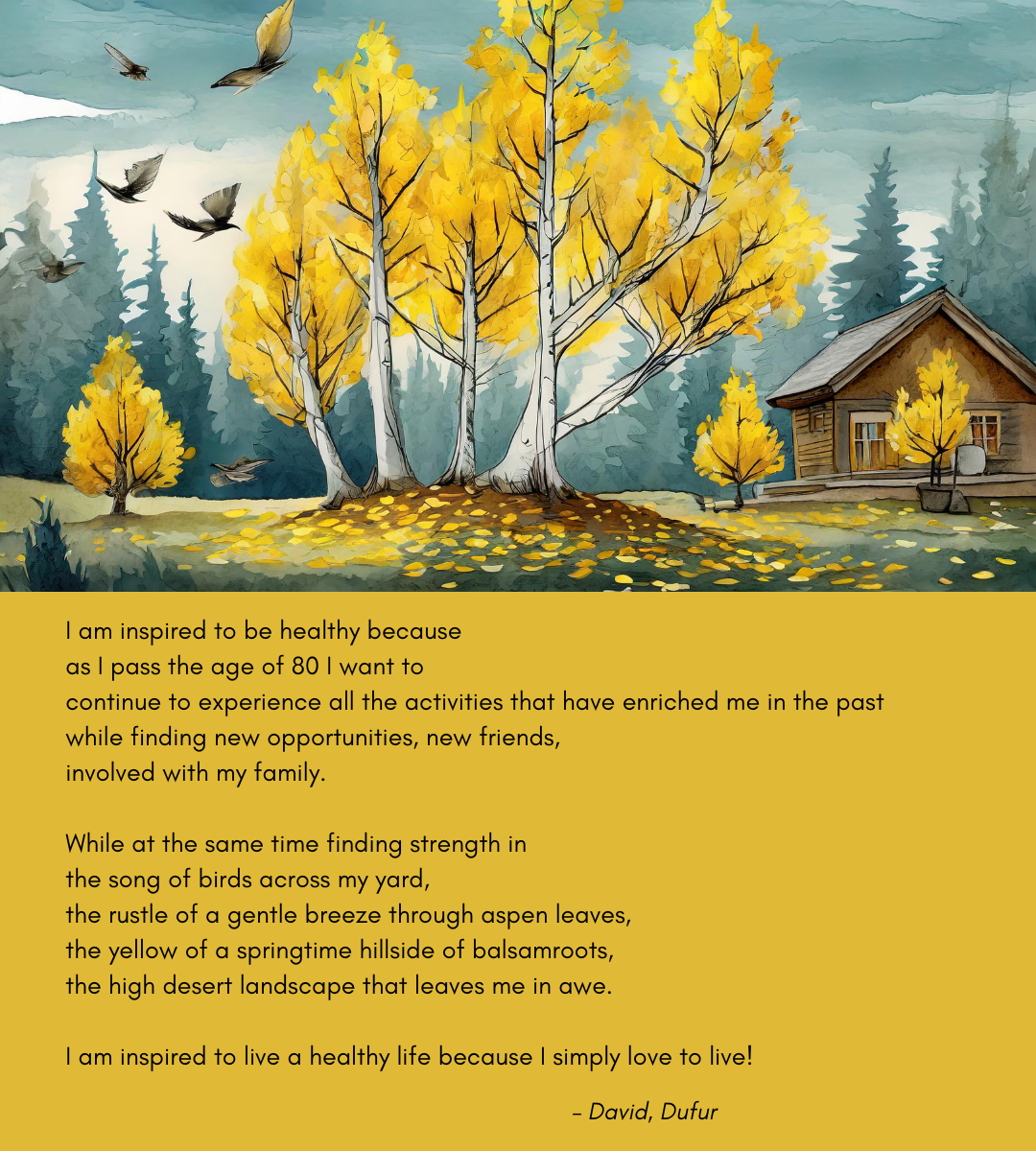 inspirational messaging showing nature scene with yellow aspens and birds