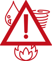 graphic of symbols for natural disasters floods, tornados and fire