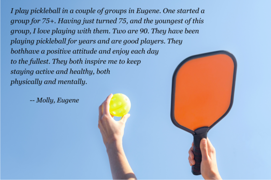 photo of a pickleball raquet and ball with an inspiration message about being healthy