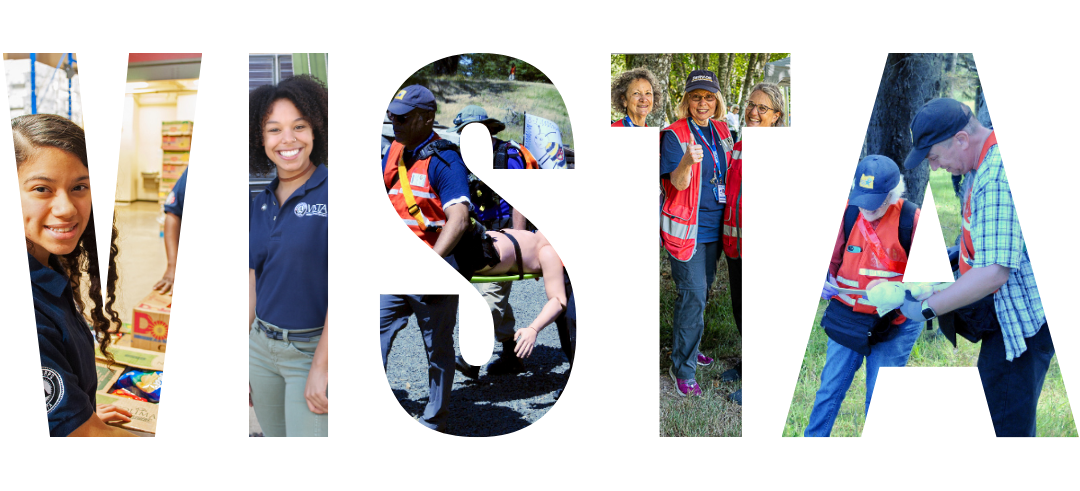 "VISTA" written out with images of people in the letters