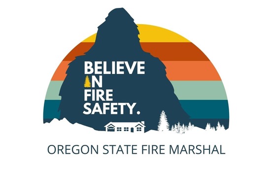 graphic showing Big Foot and mountains promoting fire safety from the Oregon State Fire Marshal