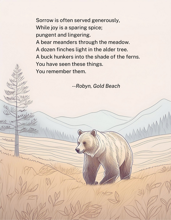 poem about mental wellness against illustration of a bear meandering through a field