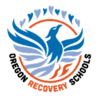 Oregon Recovery Schools logo: A phoenix framed by an orange circle topped with blue hearts, with the words "Oregon Recovery Schools" at the bottom