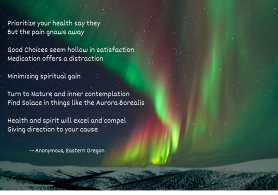 photograph of the Northern Lights and a poem about health