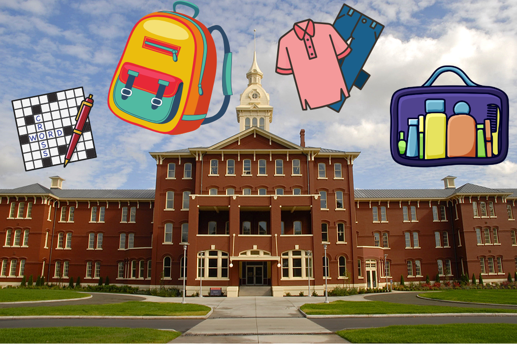 photo of Oregon State hopital with graphics of donation items in the frame