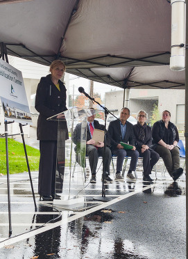 Photograph of OHA Deputy Director of Behavioral Health Christa Jones speaks at the ceremony