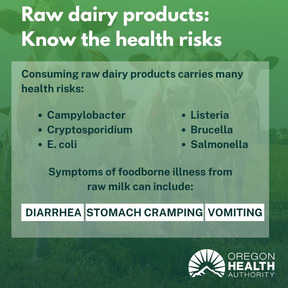 Social media graphic about knowing the risks of raw dairy products