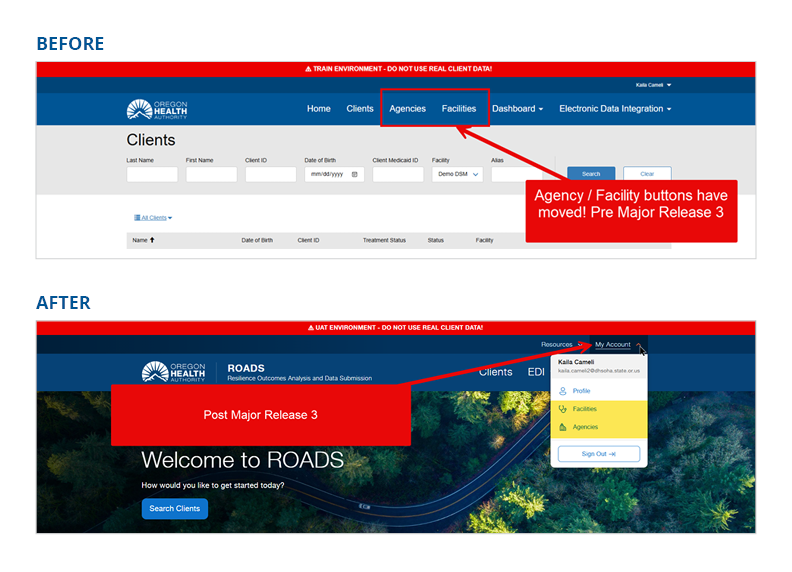 ROADS Portal upgrade image of dashboard before and after #2