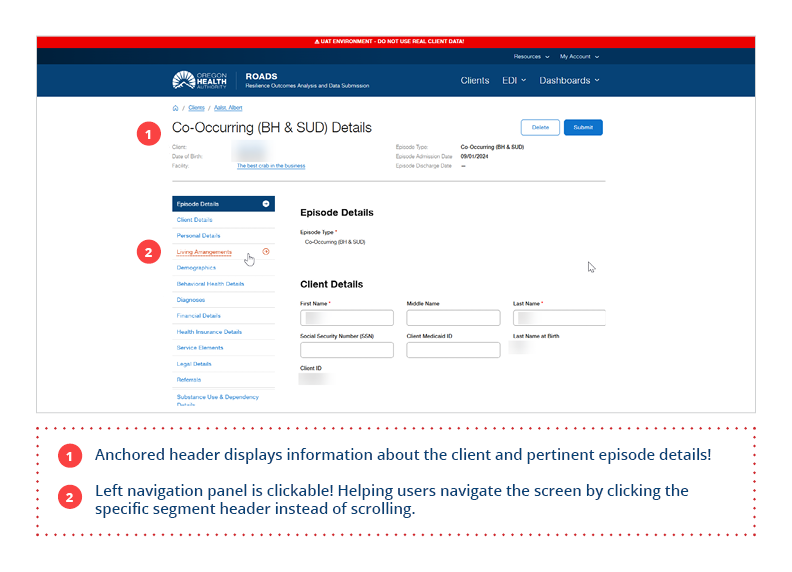 ROADS Portal upgrade image depicting left navigation 