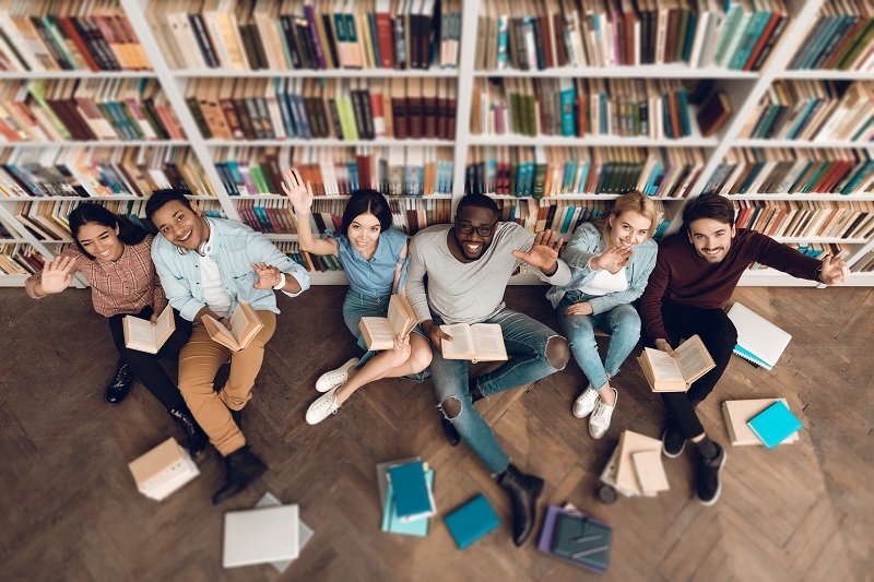students sitting in library