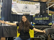 Devyn Fae represents Encode XP at the organization’s 2023 Careers in Gear booth.