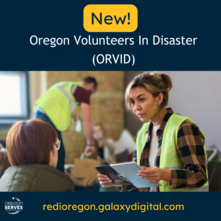 Oregon volunteers in disaster (ORVID). Volunteer helping a person.
