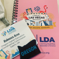 Learning Disabilities Association Conference ID badge showing Rebecca Arce as an attendee.