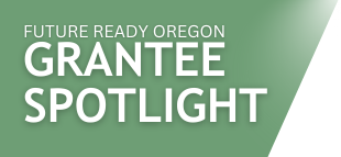 Green and white icon for the Future Ready Oregon "Grantee Spotlight" section of the newsletter.