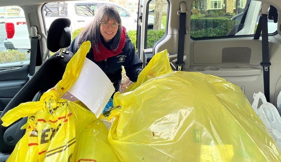 Van loaded with food and toys