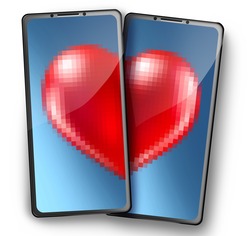 Heart Between Two Cell Phones