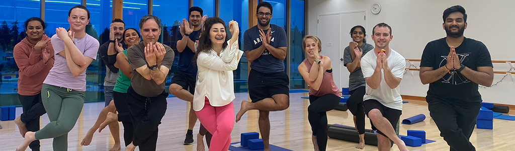 People do yoga at Hidden Creek Community Center