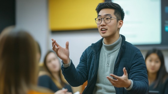 Male High School Student Talking Before a Class